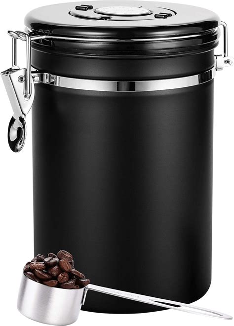 Amazon.com: Coffee Canister Black Large,Airtight Coffee Canister With Scoop(22 oz),Large ...