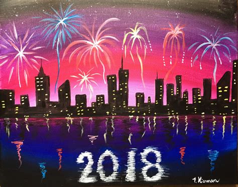 How To Paint Fireworks City Scene - Step By Step Painting For Beginners