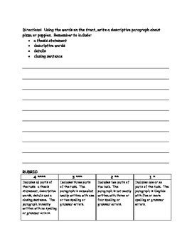 Write a descriptive paragraph- rubric included! by MissKristy | TpT