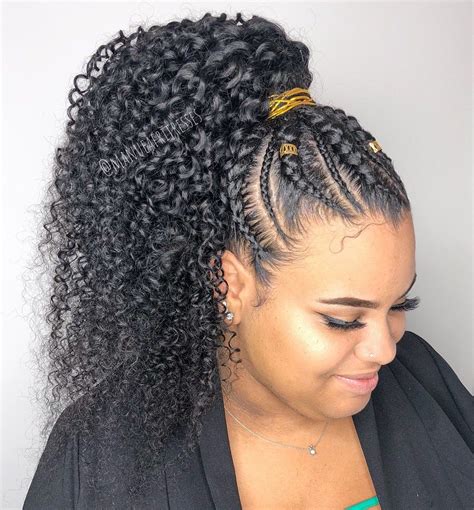 60 Easy and Showy Protective Hairstyles for Natural Hair | Cornrow ponytail, Curly hair photos ...