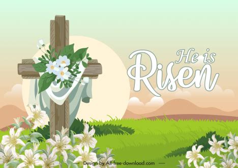 Religious easter background template meadow holy cross scene vectors ...