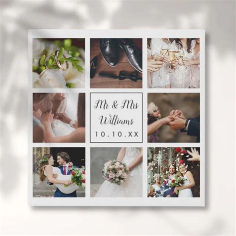 Elegant Personalized Wedding Photo Collage Faux Canvas Print | Zazzle