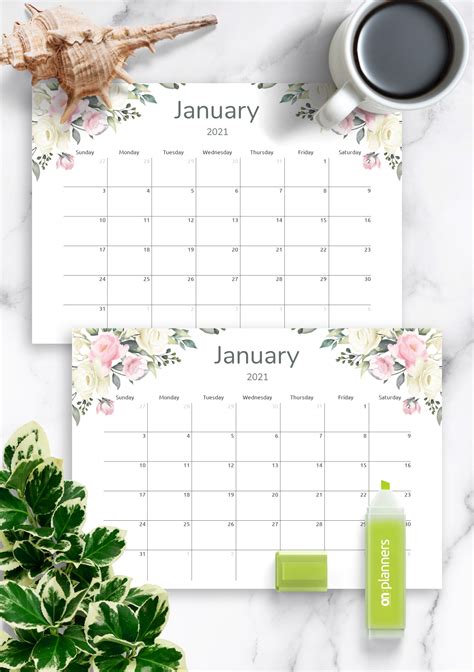 Download Printable Floral Monthly Calendar PDF