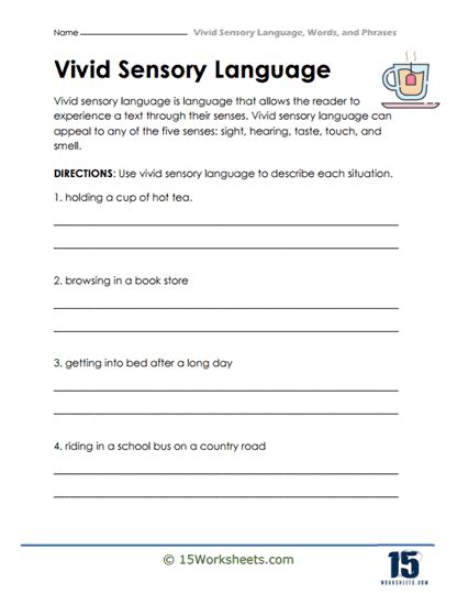 Vivid Sensory Language Worksheets - 15 Worksheets.com