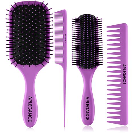 Hair Brush Set of 4 - Detangler, Styling Brush, Tail Comb, WideTeeth ...