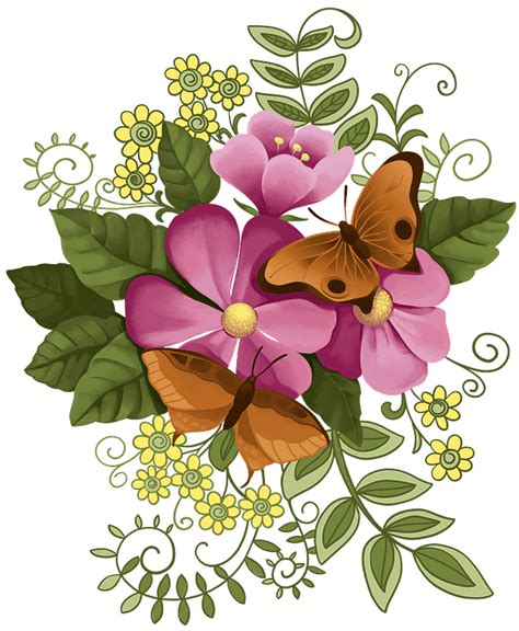 Flowers and butterflies clipart. Free download transparent .PNG | Creazilla