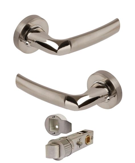 ELAN Satin Nickel / Chrome 52mm Lever on Rose Door Handles Push Button Privacy (Bathroom ...