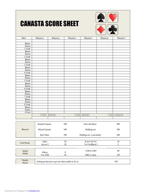 Canasta Score Sheet - 5 Free Templates in PDF, Word, Excel Download