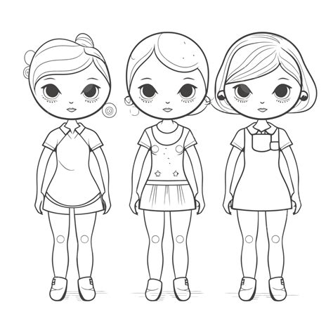 Three Dolls Coloring Pages On White Background Vector, Basic Simple ...