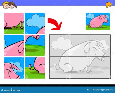 Jigsaw Puzzles with Pig Animal Character Stock Vector - Illustration of ...