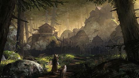 HD wallpaper: Fantasy, City, Forest, Village, Warrior, Wolf | Wallpaper ...