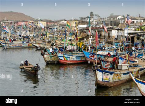 Fishing boats in harbor, Elmina, Ghana Stock Photo - Alamy