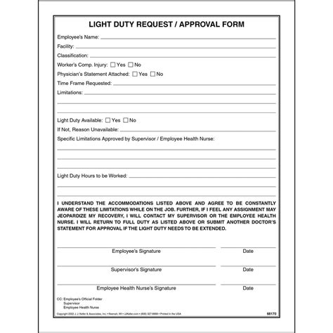 Employee’s Request for Light Duty Work Form, 8.5 x 11, 75 Pack ...