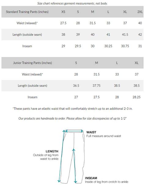 Training Pants Size Chart – VC Merch Tent