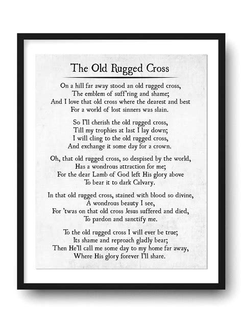 Old Rugged Cross Hymn Lyrics Christian Art Print Farmhouse - Etsy UK