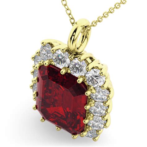 Emerald Cut Ruby & Diamond Pendant 14k Yellow Gold (5.68ct) - AD1790