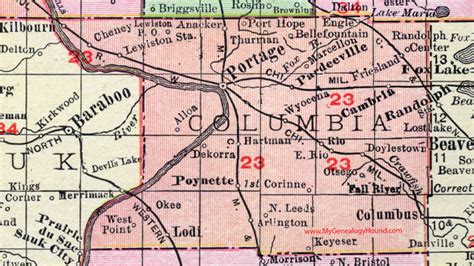 Columbia County, Wisconsin, map, 1912, Portage, Cambria, Columbus ...