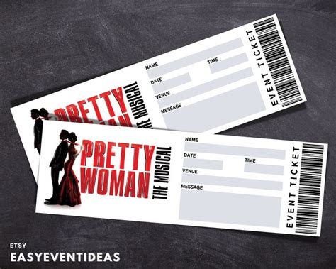 Printable Pretty Woman Ticket Editable Tickets Musical Fake Surprise Ticket Pretty Woman ...