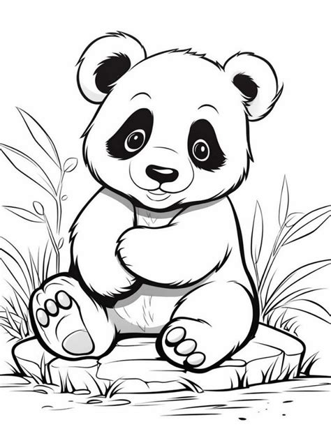 a panda bear sitting in the grass coloring page