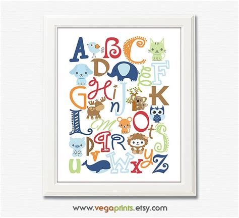 Animal alphabet nursery art print UNFRAMED baby boy nursery