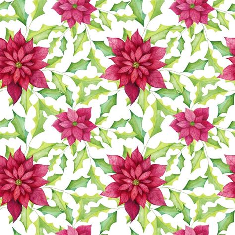 Premium Vector | Watercolor poinsettia flowers seamless pattern