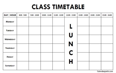 Printable Class Schedule Template | School & College Students