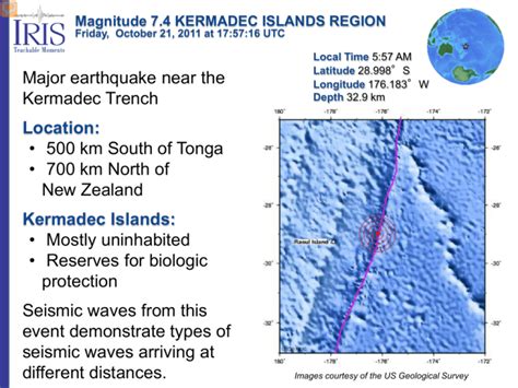 Major earthquake near the Kermadec Trench Location: • 500 km