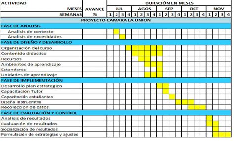 Cronograma de las fases y tareas - Proyecto cámara la unión
