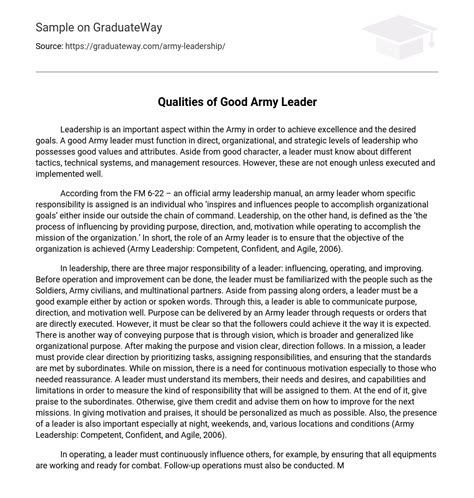 ⇉Qualities of Good Army Leader Essay Example | GraduateWay