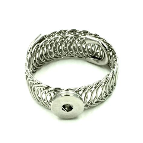 12Pcs Silver Tone Ajustable Round Snap Metal Band Bracelets Bangles 26.5cm Fit Snap Press ...