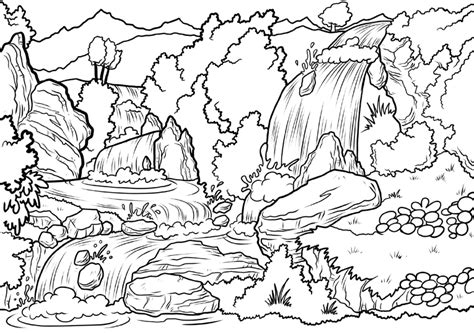 50 Waterfall Coloring Pages For Adults | Garabatos Deunmuro