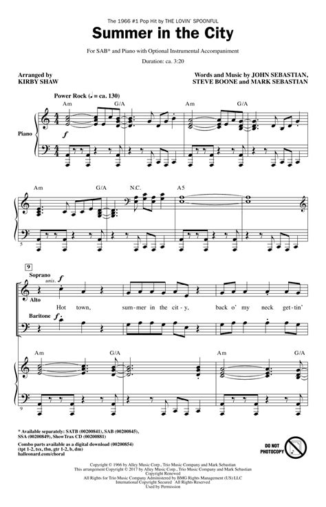 Summer In The City Sheet Music | Kirby Shaw | SAB Choir