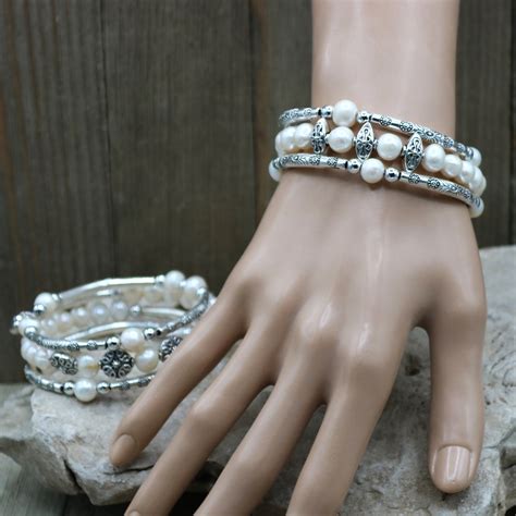 Silver and Pearl Bracelet, Freshwater Pearls, Tibetan Silver, Natural ...