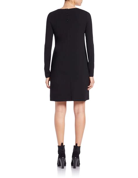 Lyst - Eileen Fisher Petite Long-sleeved Jersey Shift Dress in Black