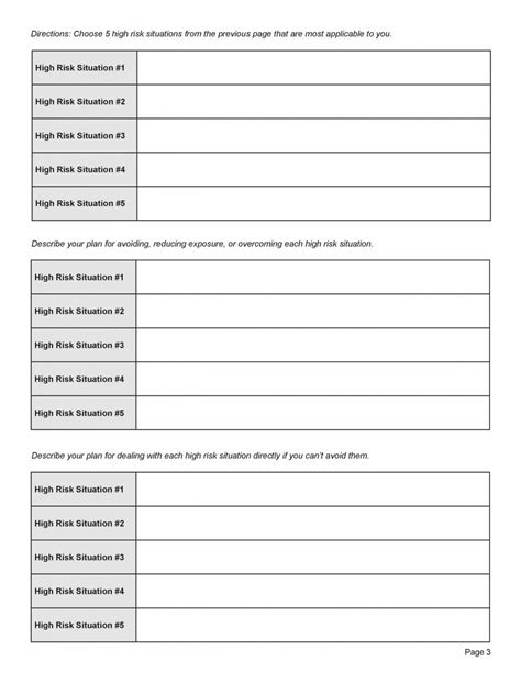 Eating Disorder Relapse Prevention Plan Worksheet PDF