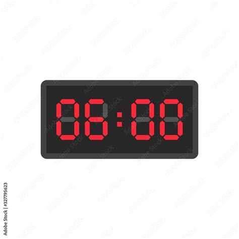 Digital black alarm clock displaying 6:00 o'clock. Clipart image ...