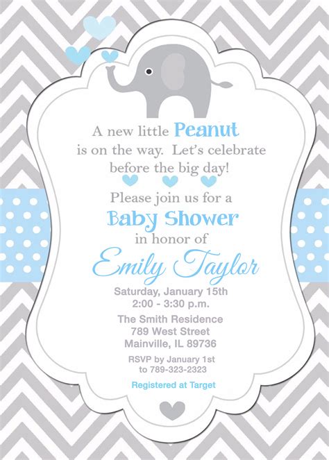 Elephant Baby Shower Invitation, Blue, Boy, Elephant, Baby, Party - Digital or Printed on Storenvy