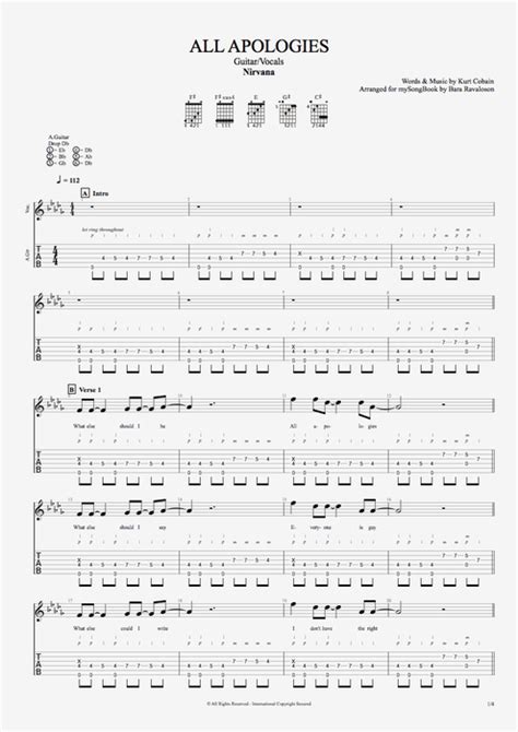 All Apologies by Nirvana - Guitar & Vocals Guitar Pro Tab | mySongBook.com