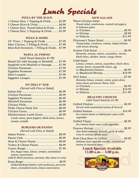 Filomena's Pizzeria & Ristorante menu in Lake Mary, Florida