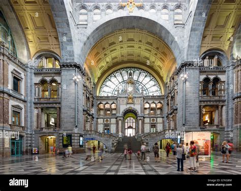 Famous Art Deco interior of central hall Antwerp main station in Antwerp, Belgium Stock Photo ...