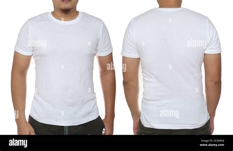 White t-shirt mock up, front and back view, isolated. Male model wear ...