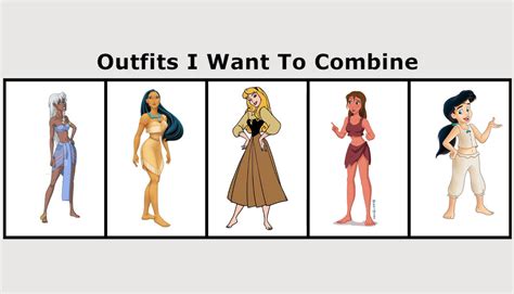 5 barefoot princess outfits I combined by Disneywo on DeviantArt