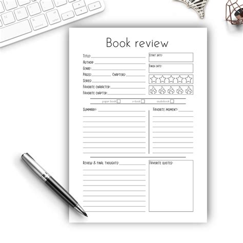 Book Review Template, Simple Book Review Printable, A4 A5 Letter Half ...