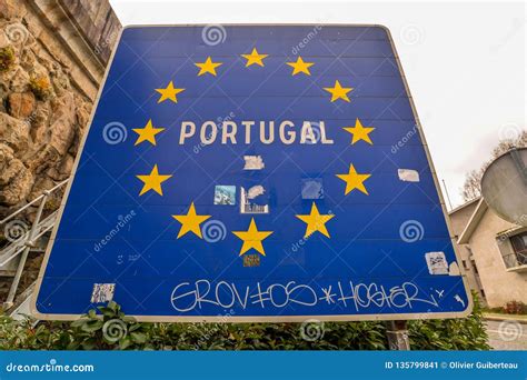 Portugal Sign on the Border Editorial Photo - Image of large, border ...