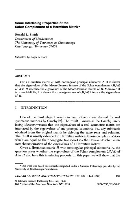 (PDF) Some interlacing properties of the Schur complement of a ...