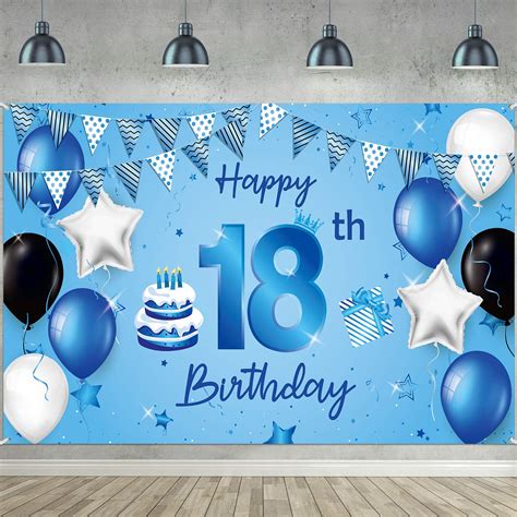 Buy Happy 18th Birthday Backdrop Banner Extra Large Fabric Blue 18th Birthday Sign Photography ...