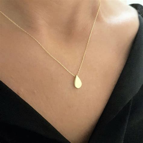 14K Real Solid Gold Teardrop Necklace for Women