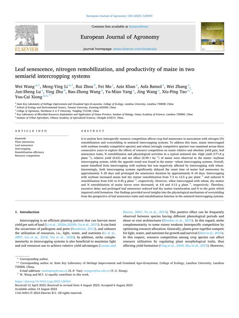 (PDF) Leaf senescence, nitrogen remobilization, and productivity of ...