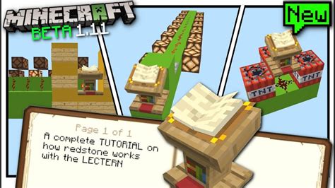 Minecraft - LECTERN ( BETA 1.11 )[ Redstone Tutorial ] MCPE / Bedrock / Xbox / Switch - YouTube