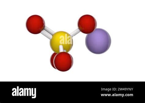 Manganese(II) sulfate, formula MnSO4 or MnO4S. 3D render. Seamless loop. Chemical structure ...